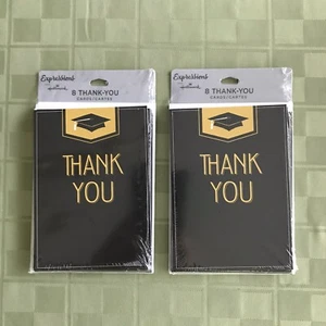 Hallmark Graduation Thank You Cards 2 8 Packs Total 16 Cards Black Gold Blank  - Picture 1 of 6