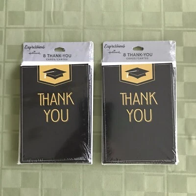 Hallmark Graduation Thank You Cards 2 8 Packs Total 16 Cards Black Gold Blank  - Image 1 of 4