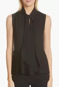 FRAME Womens Size Large Black 100% Silk Pleated Peplum Hem Silk Tank Shirt Top - Picture 1 of 5
