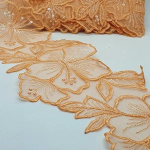 14cm breit orange bestickt Blumen Spitze Braut Hochzeitskleid Borte Netz - Bild 1 von 2