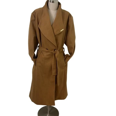 Jason Wu Camel Belted Wrap Coat Faux Wool Floral Lining Gold Detail XL NWT - Image 1 of 4