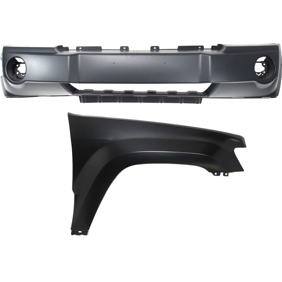 Bumper Cover Kit For 2005-2007 Jeep Grand Cherokee Front 2pc with Fender Foto 1 de 4