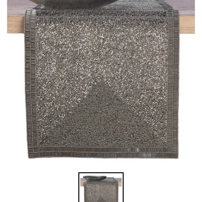 Z Gallerie Beaded Table Runner 84” X 14” Glass Beads Charcoal Metallic Silver - Image 1 of 4