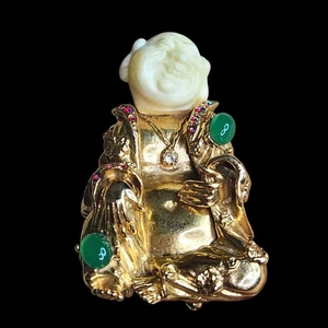 ART Vintage Designer Signed Laughing Buddha Lucite Figural Pin Brooch 1960s - Picture 1 of 9