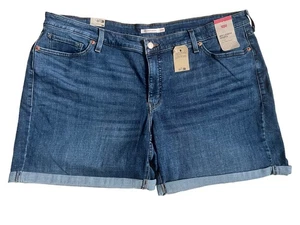 Levi's Womens Red Tag Mid-Length Shorts Dark Wash Cuffed Blue Denim Size 24W New - Picture 1 of 2