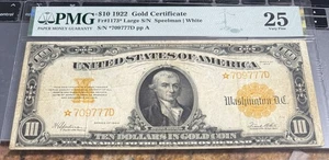 Rare 1922 $10 Gold Certificate US Star Note - Picture 1 of 2
