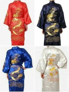 Herren Bademantel Kimono Robe Kleid rot schwarz blau chinesische Seide Satin Style M --XXL - Bild 1 von 8