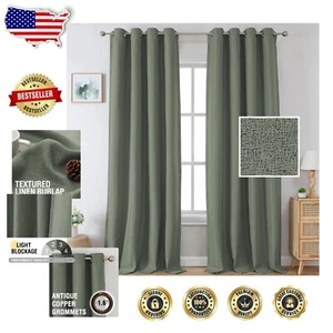 Juego de cortinas oscuras de lino sintético de lujo - 108" de largo, 2 paneles, árbol de té de brezo - Imagen 1 de 8