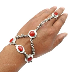 Rosso Pietra Onice 925 Argento Sterling Lunetta Nozze Catena Etnico Braccialetto - Foto 1 di 7