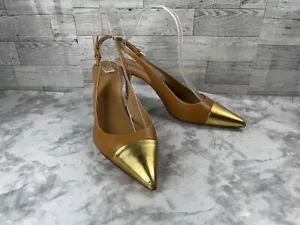 Tory Burch Tacones Mujer 9M Penélope Zapatos con Cordones Marrón Dorado Cuero Bomba - Imagen 1 de 23