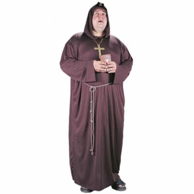 NEW Monk Costume Adult PLUS Size Halloween Costume Hooded Robe & Belt - Image 1 of 2