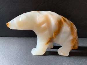 Hand Carved Polar Bear Stone Onyx Marble Alabaster Figurine - Picture 1 of 8