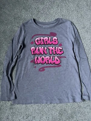 The Children's Place Size S(5/6) Long Sleeve Tee Shirt Girls Run The World Gray - Image 1 of 4