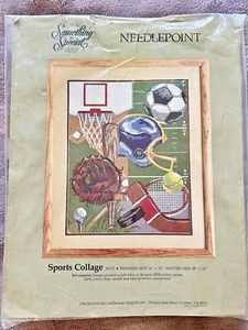 1988 Something Special Needlepoint SPORTS COLLAGE #30572 started - Picture 1 of 5