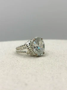 Avon NVC-8 Cocktailring Ovalschliff Zirkonia silberfarben Seil Struktur Band - Bild 1 von 18