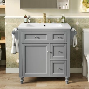 30'' Bathroom Vanity with Top Sink Modern Bathroom Storage Cabinet with Drawers - Picture 1 of 16