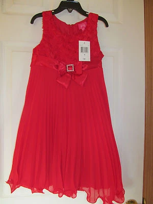 NWT Girls RED ROSETTE PLEATED SATIN BOW WEDDING, EASTER,Quinceañera DRESS,Size 6 - Image 1 of 4