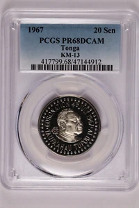 1967 TONGA Taufa'ahau Tupou IV 20 SENITI, CORONATION - PCGS PR 68 DCAM - Picture 1 of 2