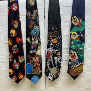 Vintage Lot of 4 Looney Tunes Mania Bugs Daffy Taz & Others Polyester Neck Ties - Picture 1 of 9