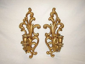 Vintage Pair Gold Decorative IMC Wall Sconces Measures 13 1/2 inches tall - Picture 1 of 4