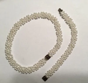 Vintage 15” Faux Pearl Chocker Necklace Matching 6” Bracelet Set - Picture 1 of 3