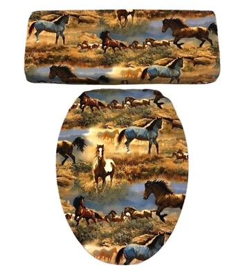Juego de cubierta de tapa de asiento de inodoro alargado decoración baño vaquero vaquera caballos salvajes Foto 1 de 2