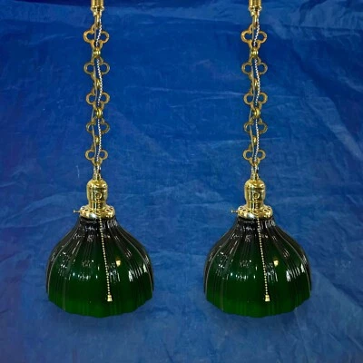 Par de Latón Impresionante Cadena Antigua Rara Verde Esmeralda Tonos Recableados 14i Foto 1 de 4