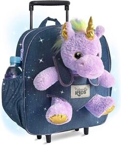 Toddler Backpack Kids Rolling Trolley Bag  With Purple Unicorn Naturally KIDS