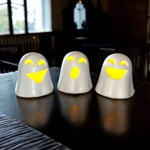 Martha Stewart LED Light Up Ghosts 4.5", SET OF 3 Halloween Ceramic, New in Box, - Picture 1 of 5