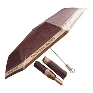 Michael Kors Damen Regenschirm Umbrella Travel Mocha MK Logo Monogramm Neu - Bild 1 von 7