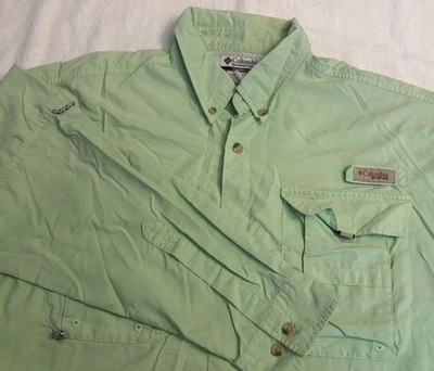 Camisa de pesca Columbia PFG para hombre manga media larga omni sombra botones verde Foto 1 de 4