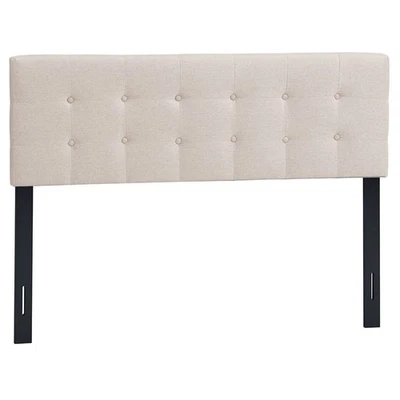 Full/Queen Size Headboard Linen Fabric Upholstered Button Tufted Solid Wood Leg - Image 1 of 4