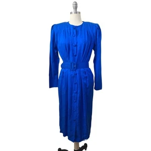 90's VTG Adrianna Papell Women's Dress Size 6 Silk Blue Belted Evening - Picture 1 of 6