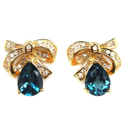 Plata 925 6 x 8 mm. Pendientes de topacio azul y circón blanco Londres para sus Foto 1 de 4
