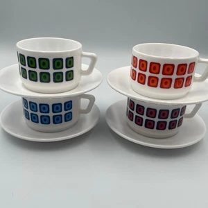 Tazzine e piattini caffè vintage MCM Arcopal Squares bianco mod espresso  - Foto 1 di 9
