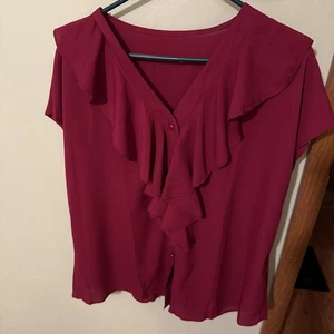 Lovely Maroon Ruffled Button Down Sleeveless Top XXL - Picture 1 of 11