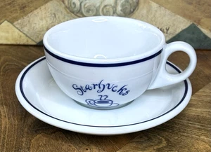 STARBUCKS Tasse & Untertasse Set Rosanna blau & weiß Brasserie Diner Restaurant Stil - Bild 1 von 7