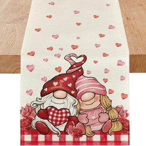 Valentines Gnome Table Runner 13 x 90 Inch Plaid Stripes Farmhouse Dining Tab... - Picture 1 of 7