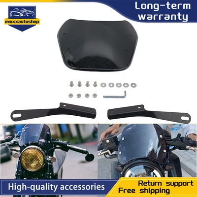 5"-7" Round Headlight Universal Motorcycle Black Windshield Windscreen For Honda Foto 1 de 4