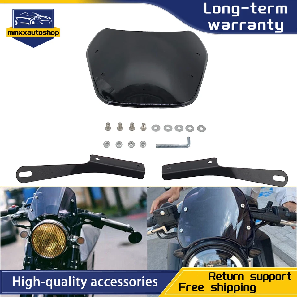 5"-7" Round Headlight Universal Motorcycle Black Windshield Windscreen For Honda Foto 1 de 4