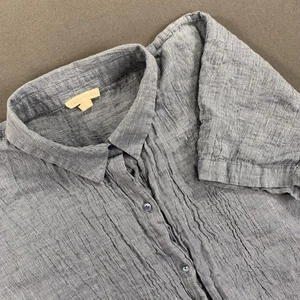 Eileen Fisher Shirt Womens XL Blue Organic Linen Button Front Short Sleeve Boxy - Picture 1 of 14