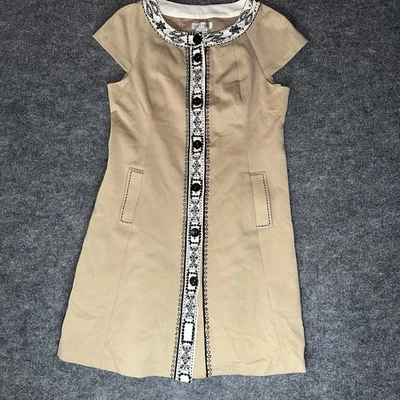 Mini Vestido Kay Unger Bronceado De Colección Detalles Bordados Talla 12 Carrera Cóctel Foto 1 de 4