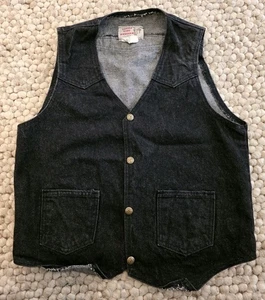 VINTAGE SADDLE KING WESTERN MENS SZ M DENIM VEST BLACK - Picture 1 of 3