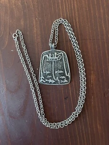 Vintage MCM Zinn Anhänger Schweden Fischerboot Wikinger mit 30"" Silberkette - Bild 1 von 11