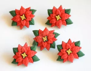 Poinsettias / Shank Back Holiday Button Embellishments / Christmas Flowers - Picture 1 of 3