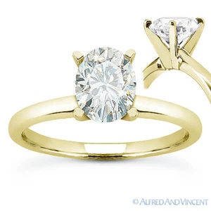 Anillo de compromiso solitario ovalado moissanita oro amarillo 14k de 4 clavijas de corte brillante - Imagen 1 de 4