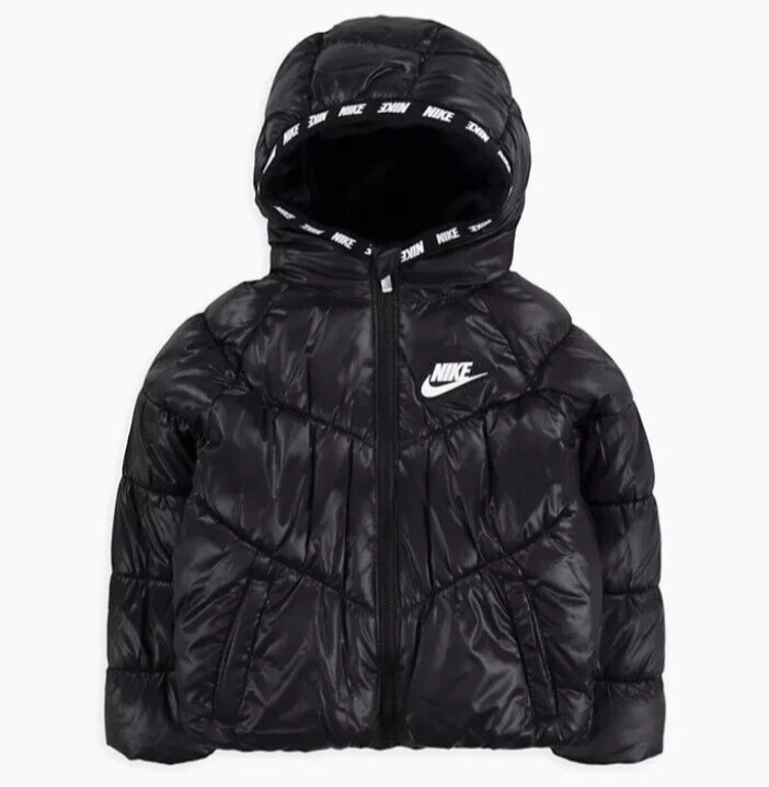 Nike Puffer Hooded Children's Size 3-4 Black White Cold Weather Jacket Coat - Image 1 of 4