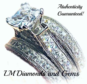 Wedding Set 14K White Gold Princess Cut Created Diamond Bridal Engagement Rings - Picture 1 of 9