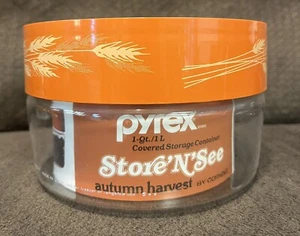 Vintage Pyrex Ware Store N’ See Glass Canister in Autumn Harvest 1 Qt New - Picture 1 of 5