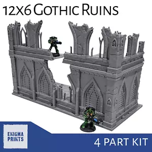 12x6 Gothic Ruins (Closed Windows) - 28mm 3D Printed Terrain Tabletop Wargaming - Picture 1 of 9